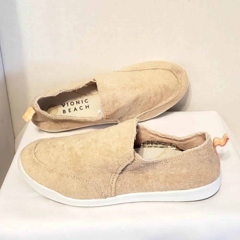 Vionic Beach Malibu Tan Terry Cloth Slip-on Beach Shoes Size: 8.5 - Picture 9 of 12